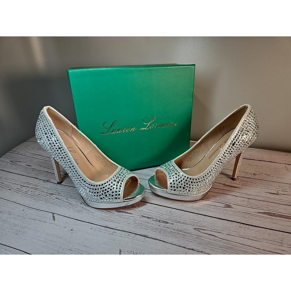 Lauren Lorraine Candie 12 Rhinestone Platform Wedding Dress Pumps Sz 7.5 Holiday